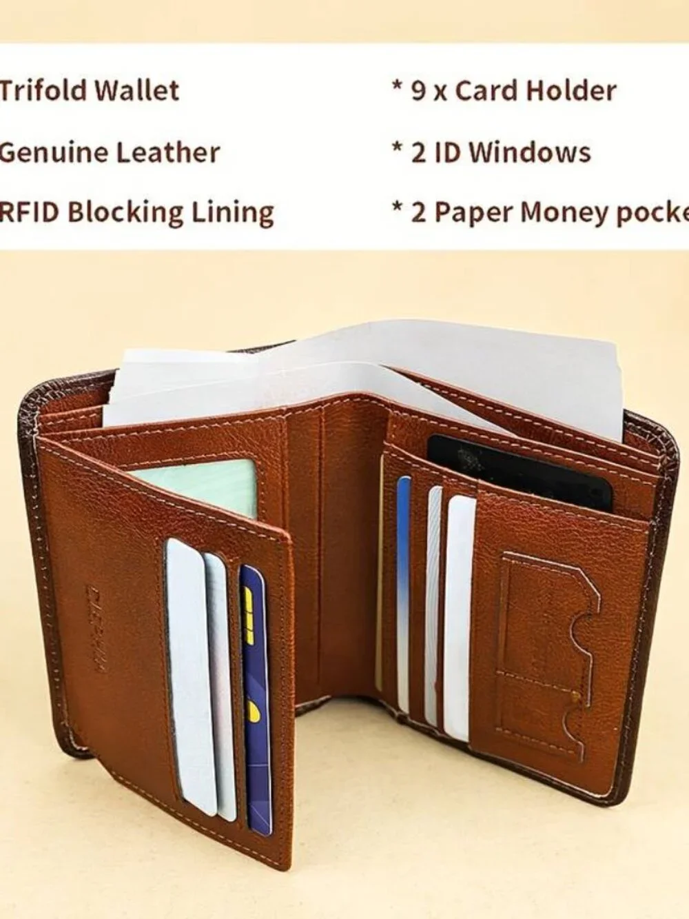 RFID Leather Wallet Trifold Money Clip Men Fathers Day Gift